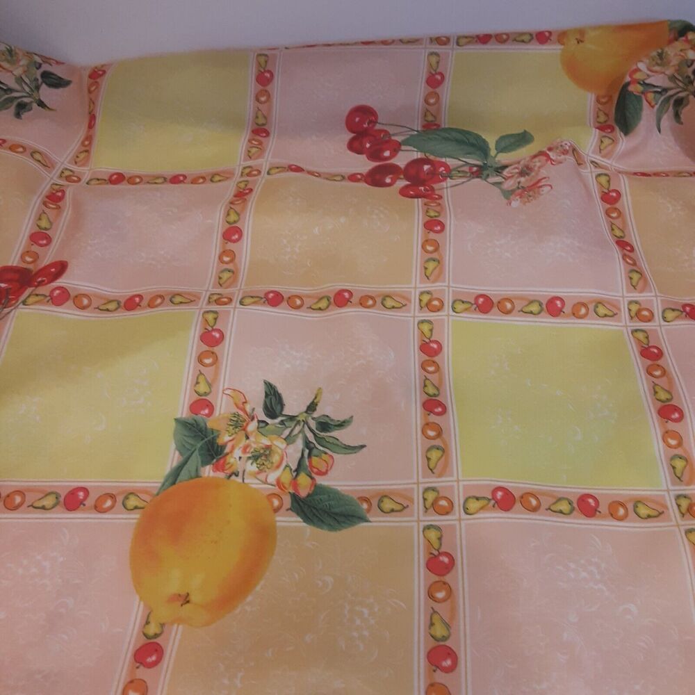Vintage Fruit Block Pattern Tablecloth Oval Cheerful & Sunny